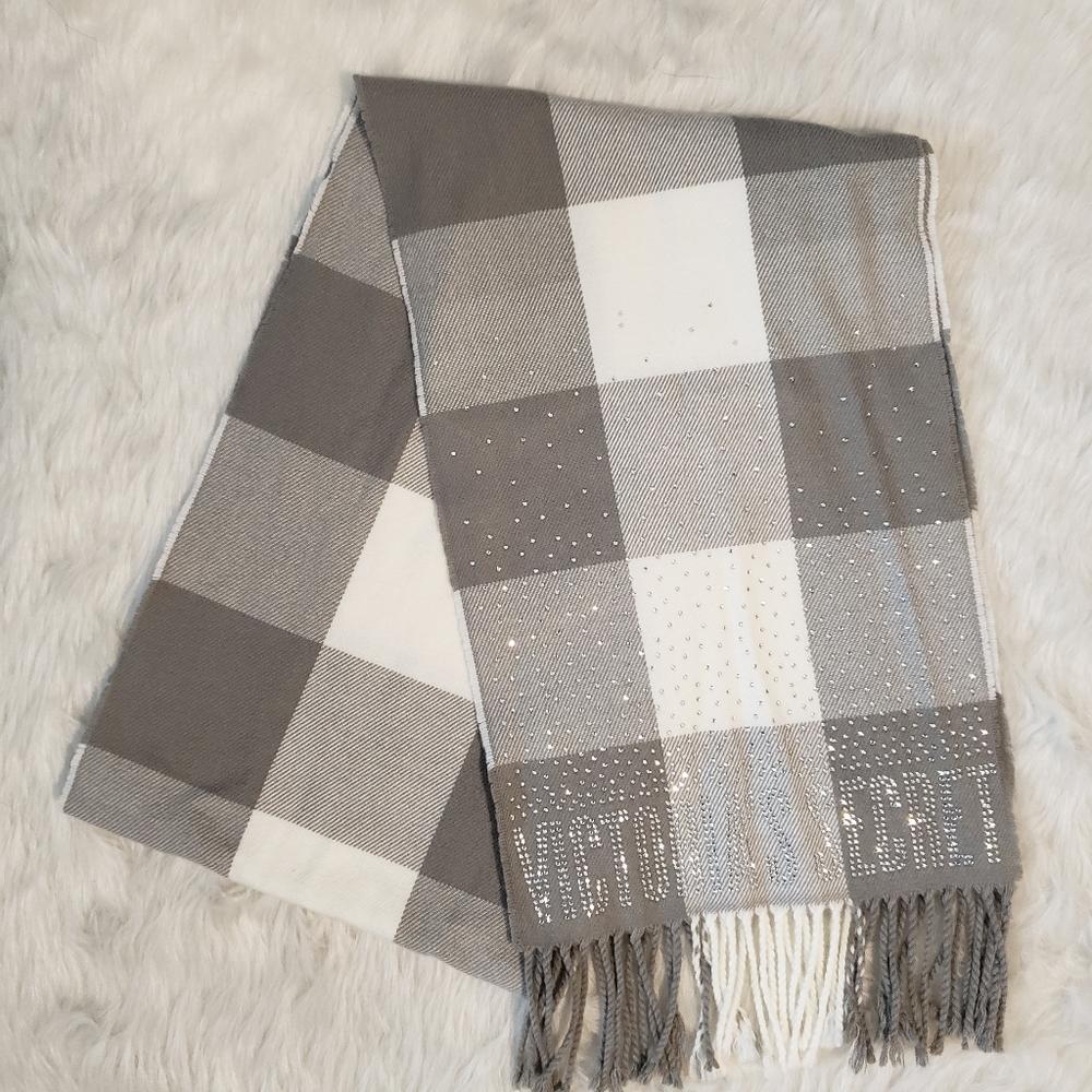 Victoria's Secret Gray and White Plaid Scarf